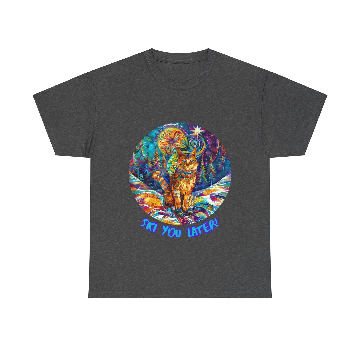 Ski You Later - Ski, Snow, Snowboard Winter Sports Cat Cat Art Graphic Tee, Ski Gift - Cool Cats Unisex Heavy Cotton Tee T-Shirt