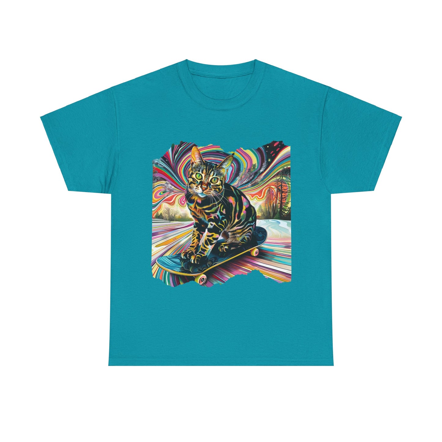 Skateboard Cat (V3) Skater Cat Art Gift - Cool Cats Unisex Heavy Cotton Tee T-Shirt