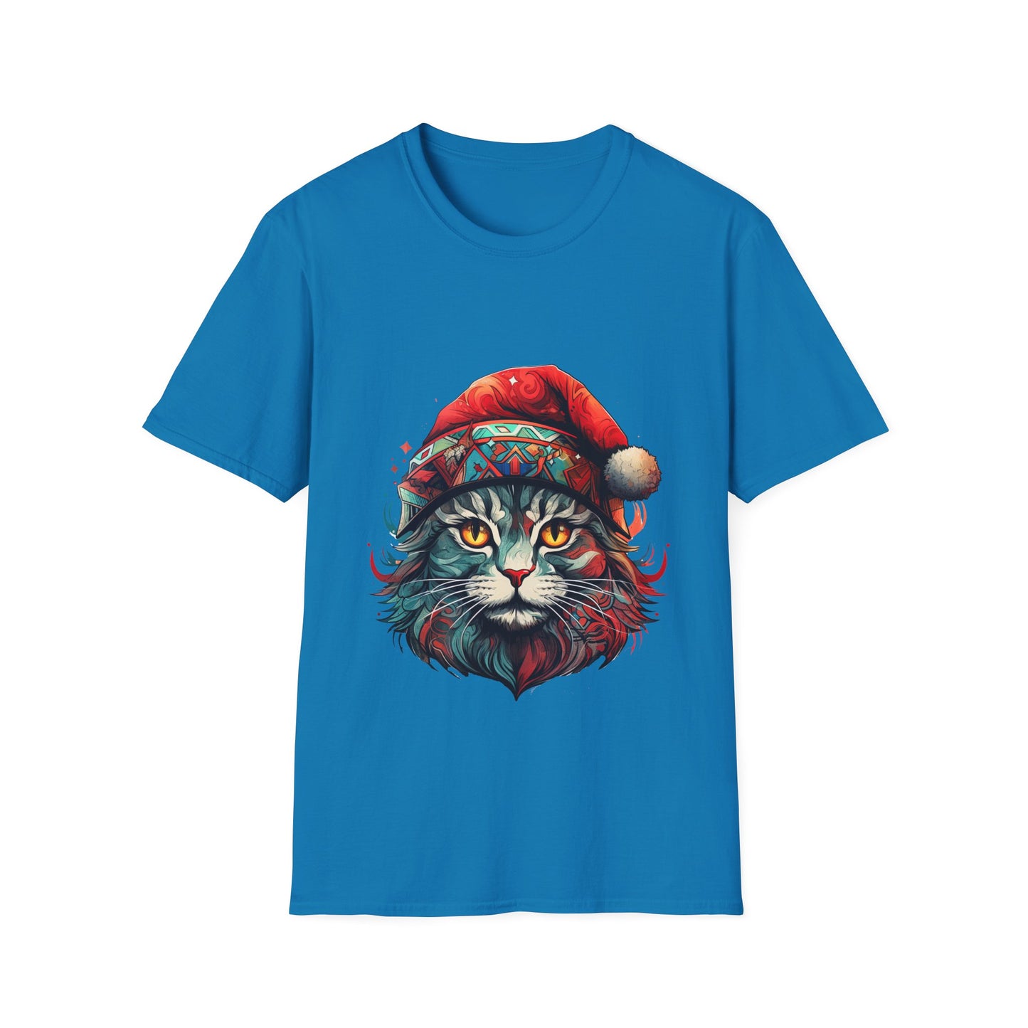 Santa Cats in Christmas Hat Holiday Christmas Cat Shirt, Cat Lover's Graphic Tee Graphic Unisex T- Shirt, T-Shirt Cat Lovers Gift Softstyle T-Shirt Tee Christmas JumperTeeshirt Stylized Cat