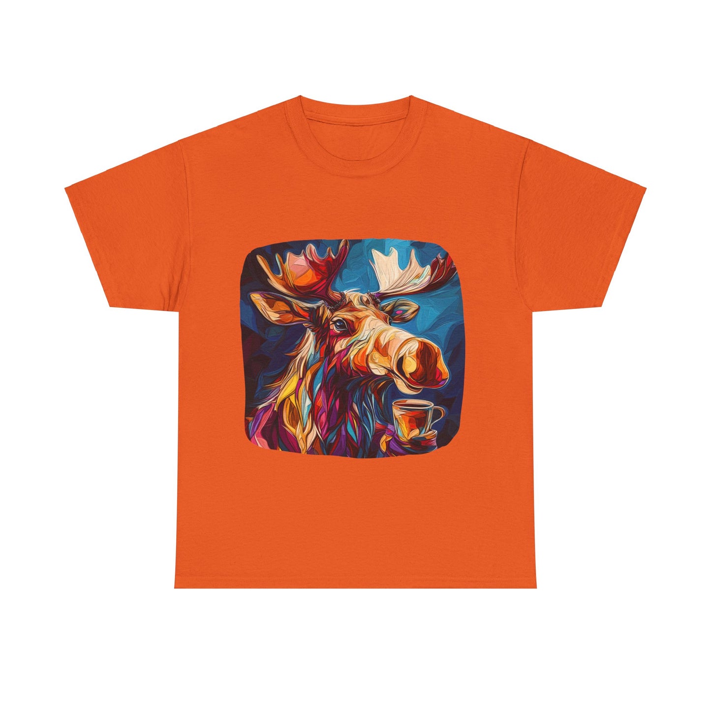 Moose and Coffee, Boho Painterly Coffee Moose - Moose Lover Unisex Heavy Cotton Tee T-Shirt