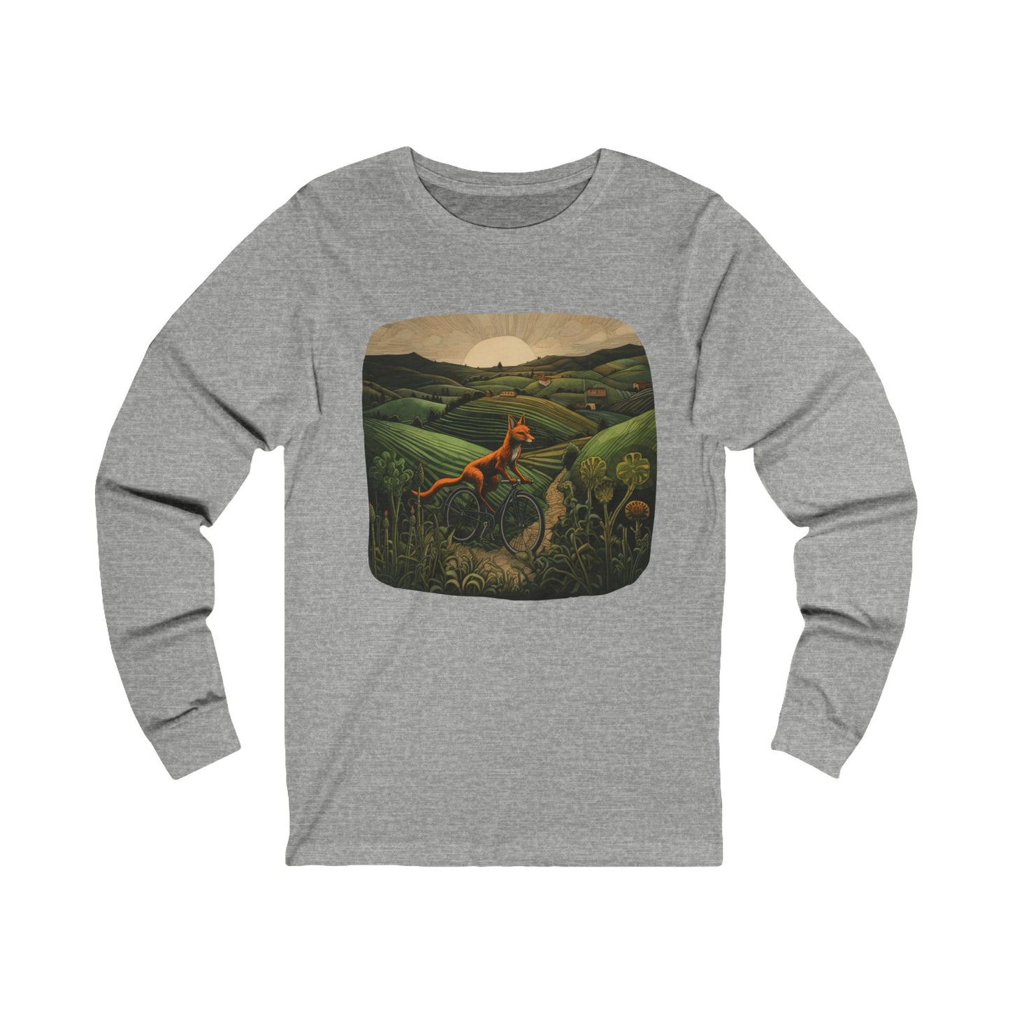Red Fox on a Bicycle- Fox or Cycling Lover's Cycle Gear - Unisex Jersey Long Sleeve Tee Shirt, T-Shirt, Fox Lovers Gift