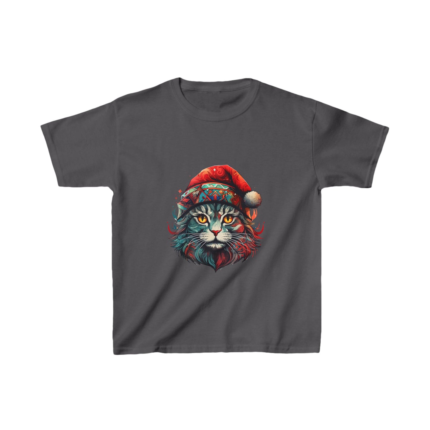 Cat with Santa Hat, Kids Cat Graphic Tee - Adorable Santa Cat Design for Young Cat Lovers