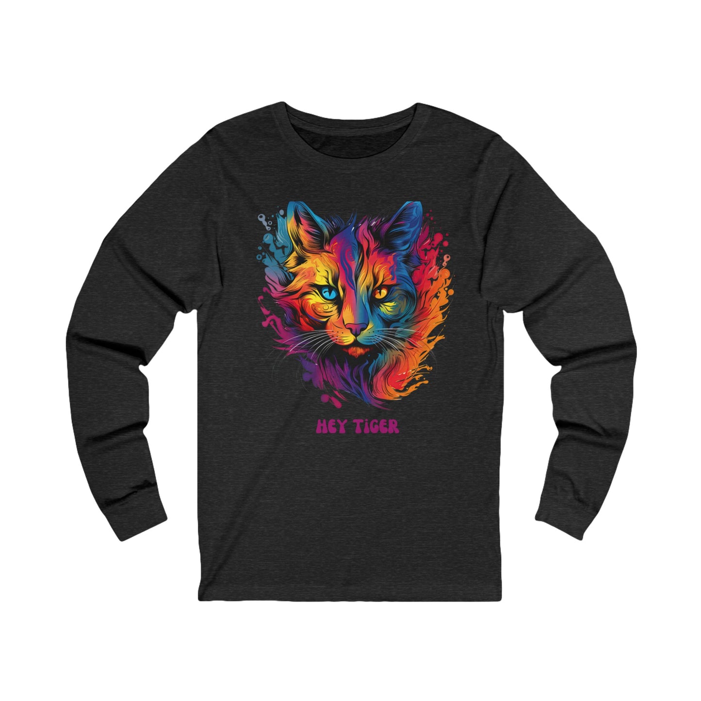 'Hey Tiger,' Pride Rainbow Colors Cat Long Sleeve Shirt LGBTQ+ Unisex Jersey Long Sleeve Tee Shirt, T-Shirt, Cat Lover