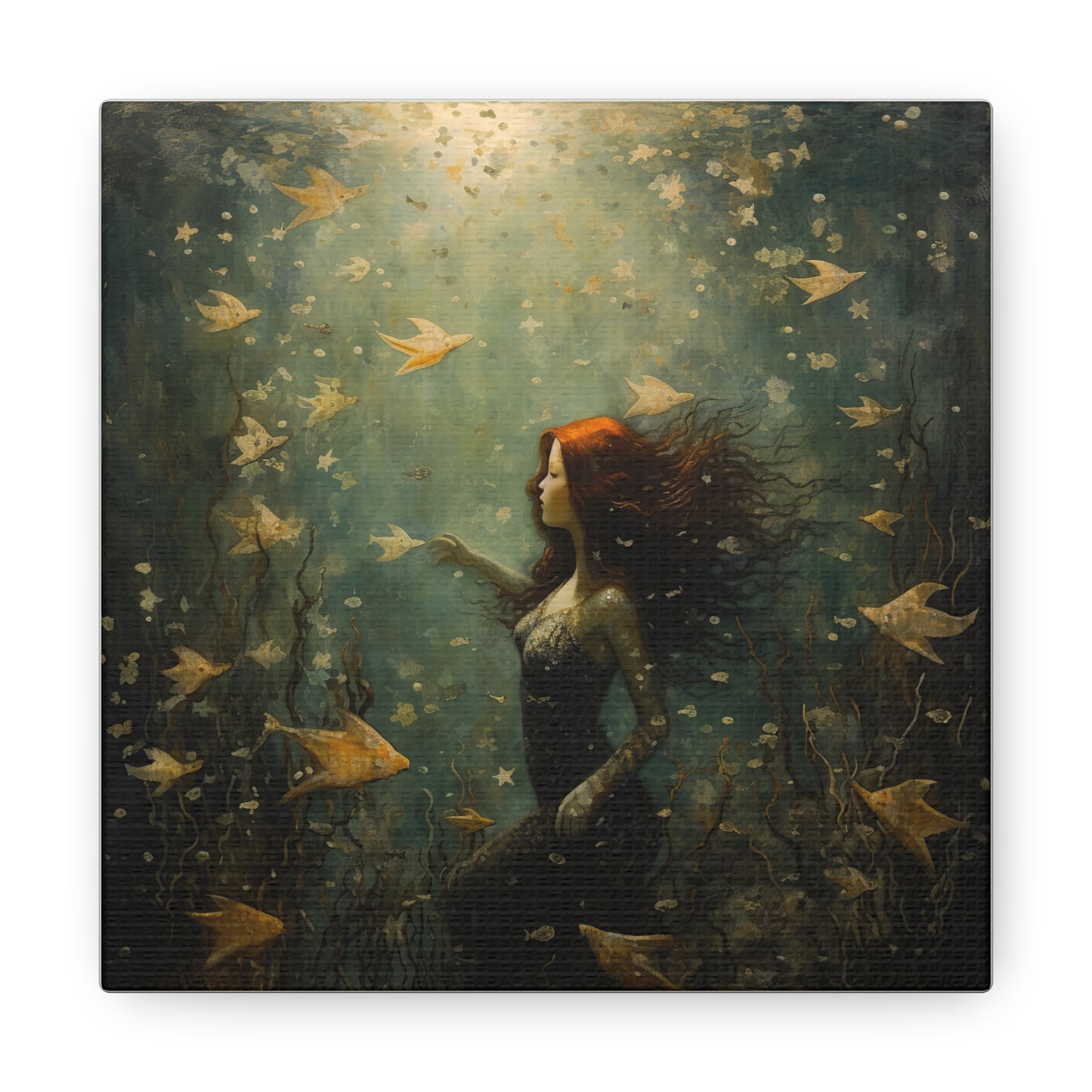 Mermaid Wall Art, Underwater Scene, Mystical Wall Art, Canvas, Kids or Adults Room, Creative Wall Art Painting Pastel