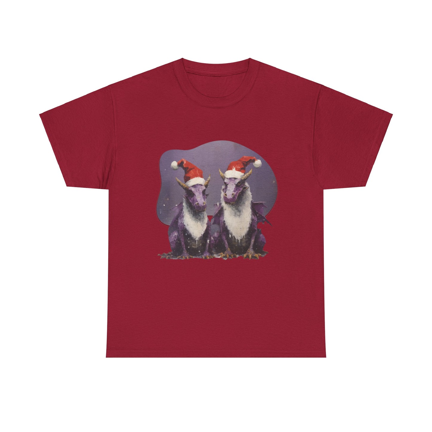 Holiday Dragon Graphic Tee - Dragon in Santa Hat T-shirt - Dragon Lovers Unisex Heavy Cotton Tee T-Shirt