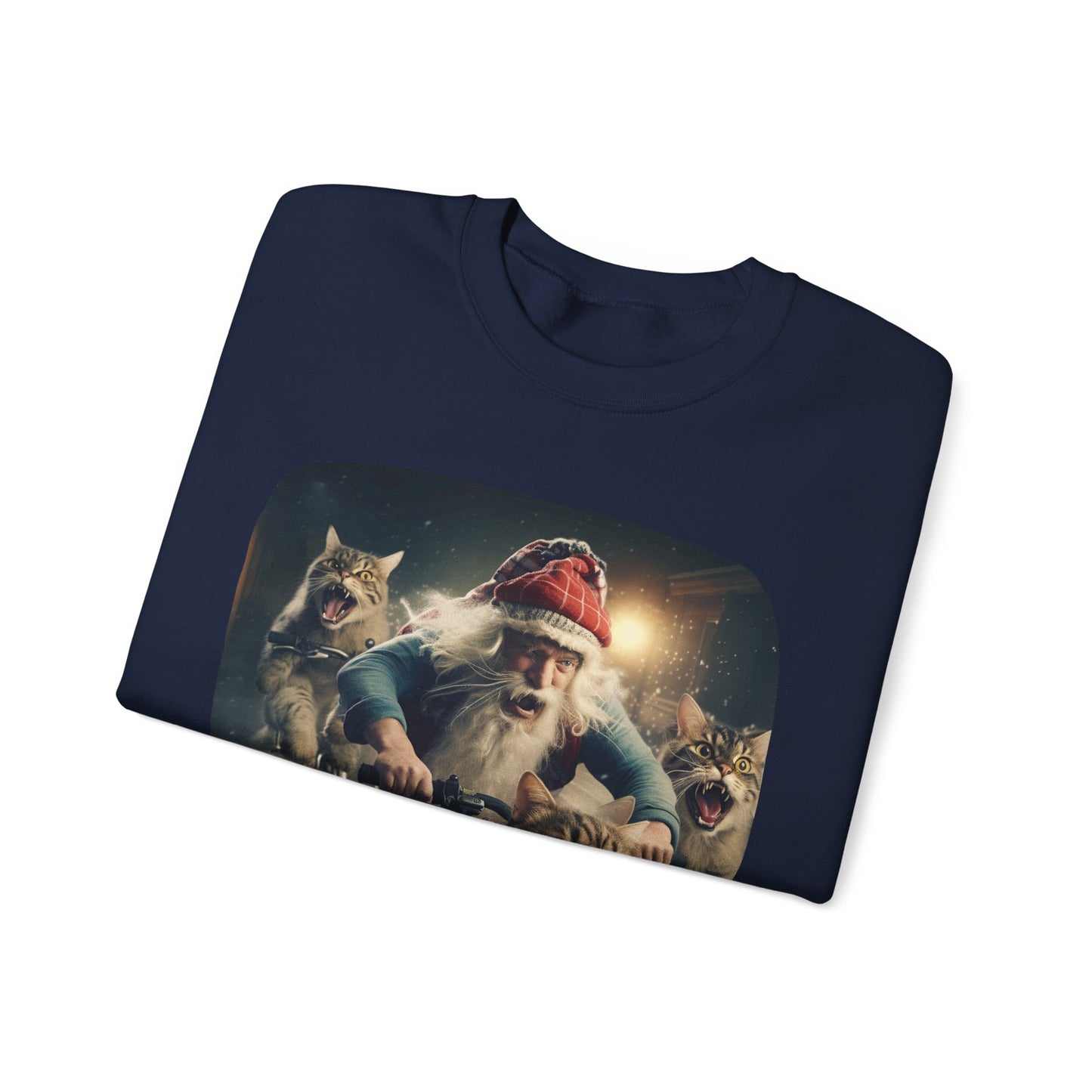 What Reindeer? Cat Brigade Santa on Cycle, Christmas Cat, Cat Bicycle Lovers Gift, Kitty Cat Christmas Shirt Unisex Sweatshirt Sweat Shirt, Many Colors
