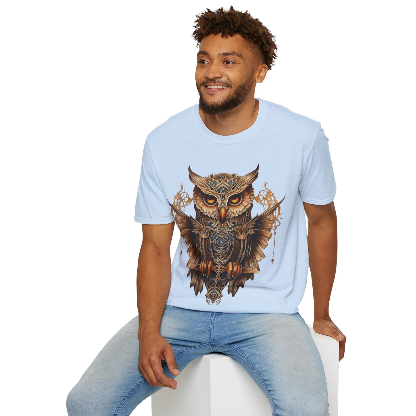 Art Deco Style Owl, Golden Owl Shirt, 1920's Steampunk Owl Christmas Gift Unisex Tee Shirt, T-Shirt Softstyle T-Shirt Tee Teeshirt
