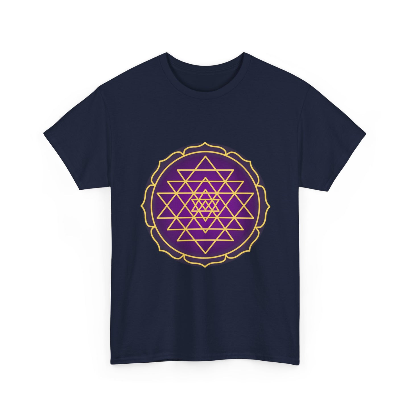 Sri Yantra, Purple Glow, Shree Yantra, Shri Chakra Nava Chakra Shirt - Graphic Tee - Yoga, Zen, Hindu Gifts Unisex Heavy Cotton Graphic Tee T-Shirt