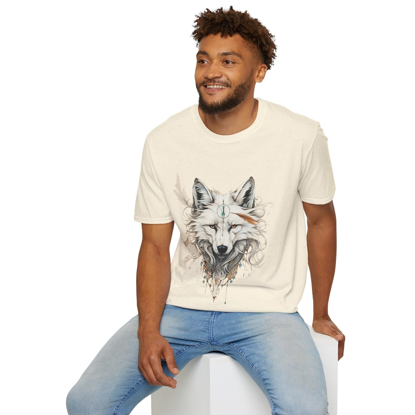 White Snow Fox Shirt, Fox Lover's Gift, Unisex Tee Shirt, T-Shirt Fox Totem Spirit Medicine Softstyle T-Shirt Tee Teeshirt White Fox