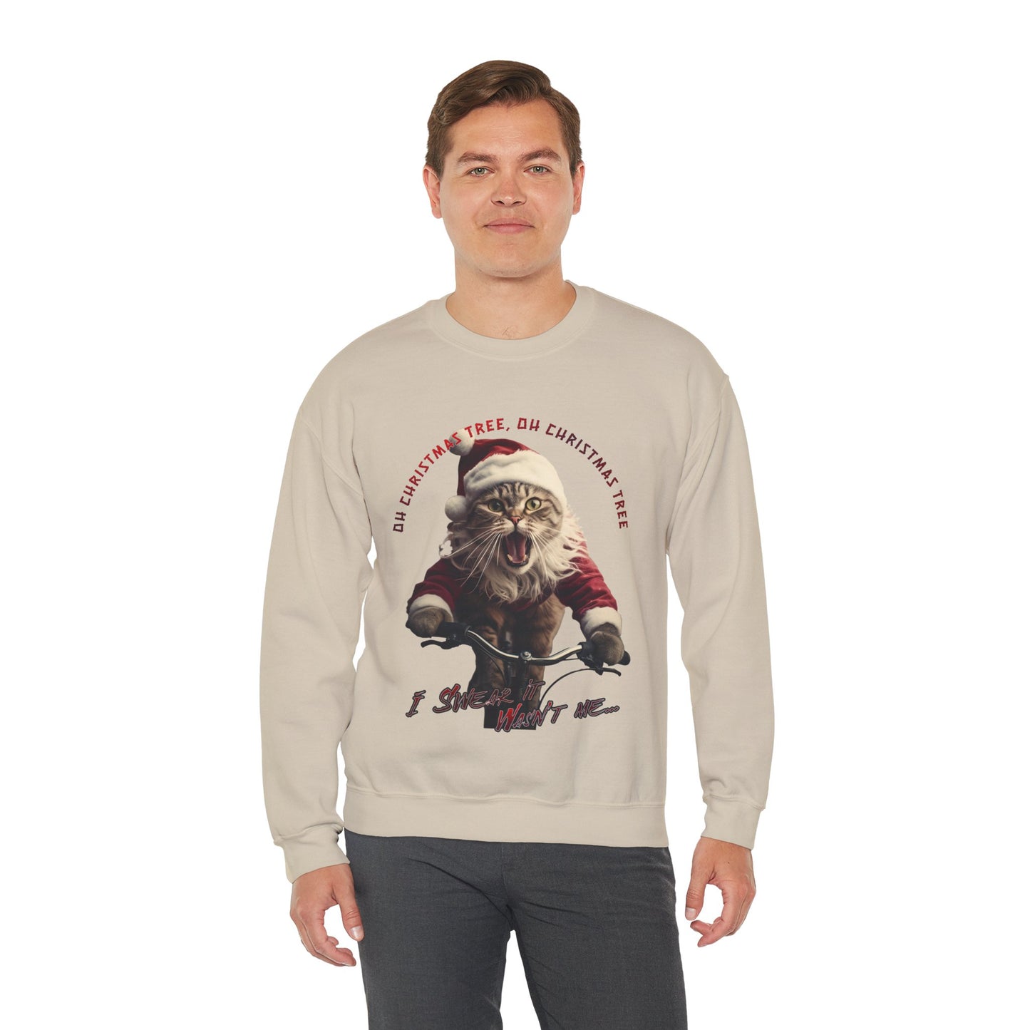Christmas Cat, Cats on Bikes, Christmas Caroling Cats - Unisex Long Sleeve Jersey Cotton Shirt Mens Women's Cat Gift Oh Christmas Tree