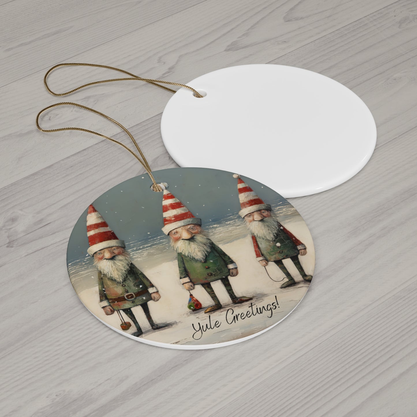 Nordic, British Irish Scottish Seaside Gnomes, Yule Greetings Christmas Tree Keepsake Ornament Ceramic