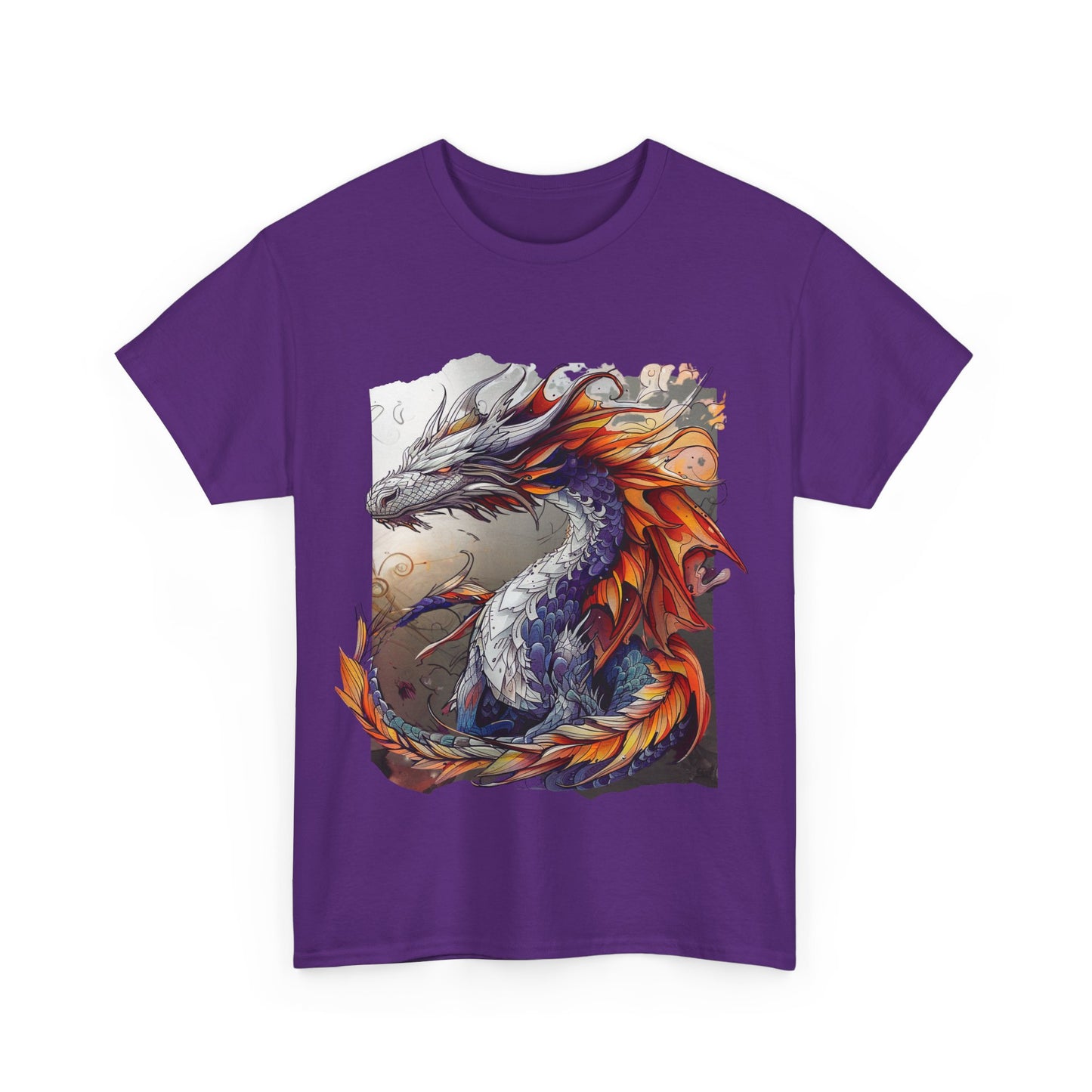 Purple Ancestor Dragon Graphic Tee - Dragon T-shirt - Dragon Lovers Unisex Heavy Cotton Tee T-Shirt