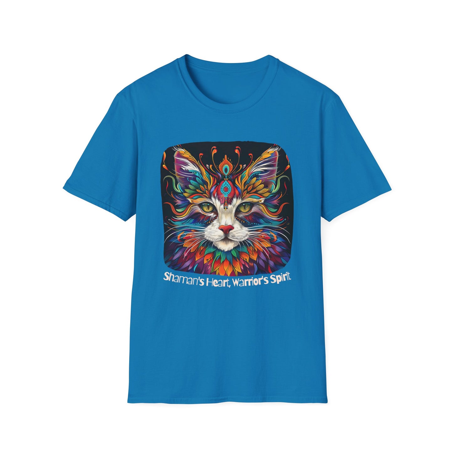 Shaman's Heart, Warrior's Spirit Graphic Cat Tee, Cat Lover's Graphic Tee Graphic Unisex T- Shirt, T-Shirt Cat Lovers Gift Softstyle T-Shirt Tee Teeshirt Stylized Cat