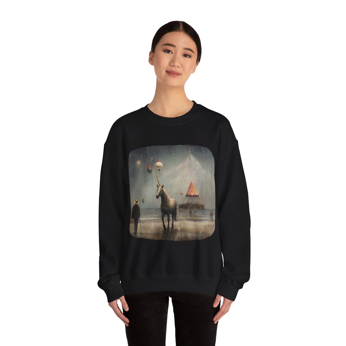 Unicorn on a Pier, Lone Unicorn Holiday Sweatshirt, Whimsical HolidayUnicorn Gift, Christmas Shirt Unisex Sweatshirt Sweat Shirt