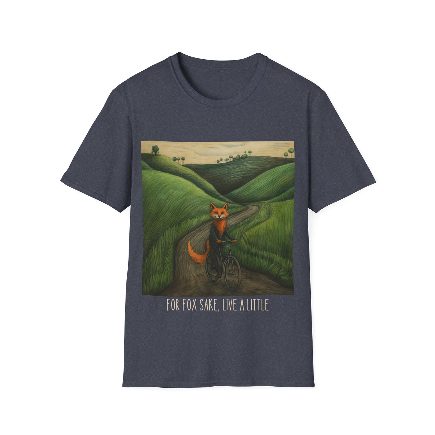 For Fox Sake, Live a Little - Red Fox on a Bicycle- Fox or Cycling Lover's Gift Unisex Tee Shirt, T-Shirt, Fox Lovers Gift Softstyle T-Shirt Tee Teeshirt