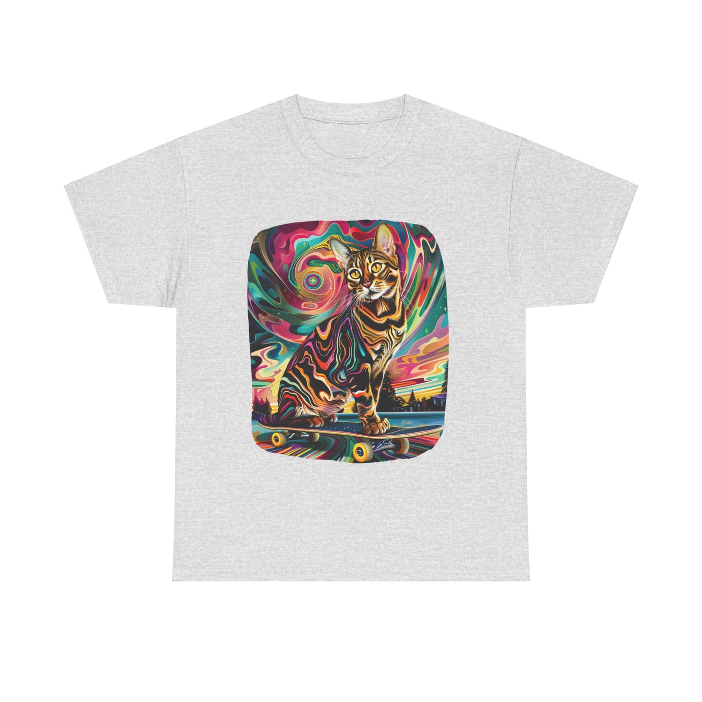 Skateboard Cat, Skater Cat Art Gift - Cool Cats Unisex Heavy Cotton Tee T-Shirt