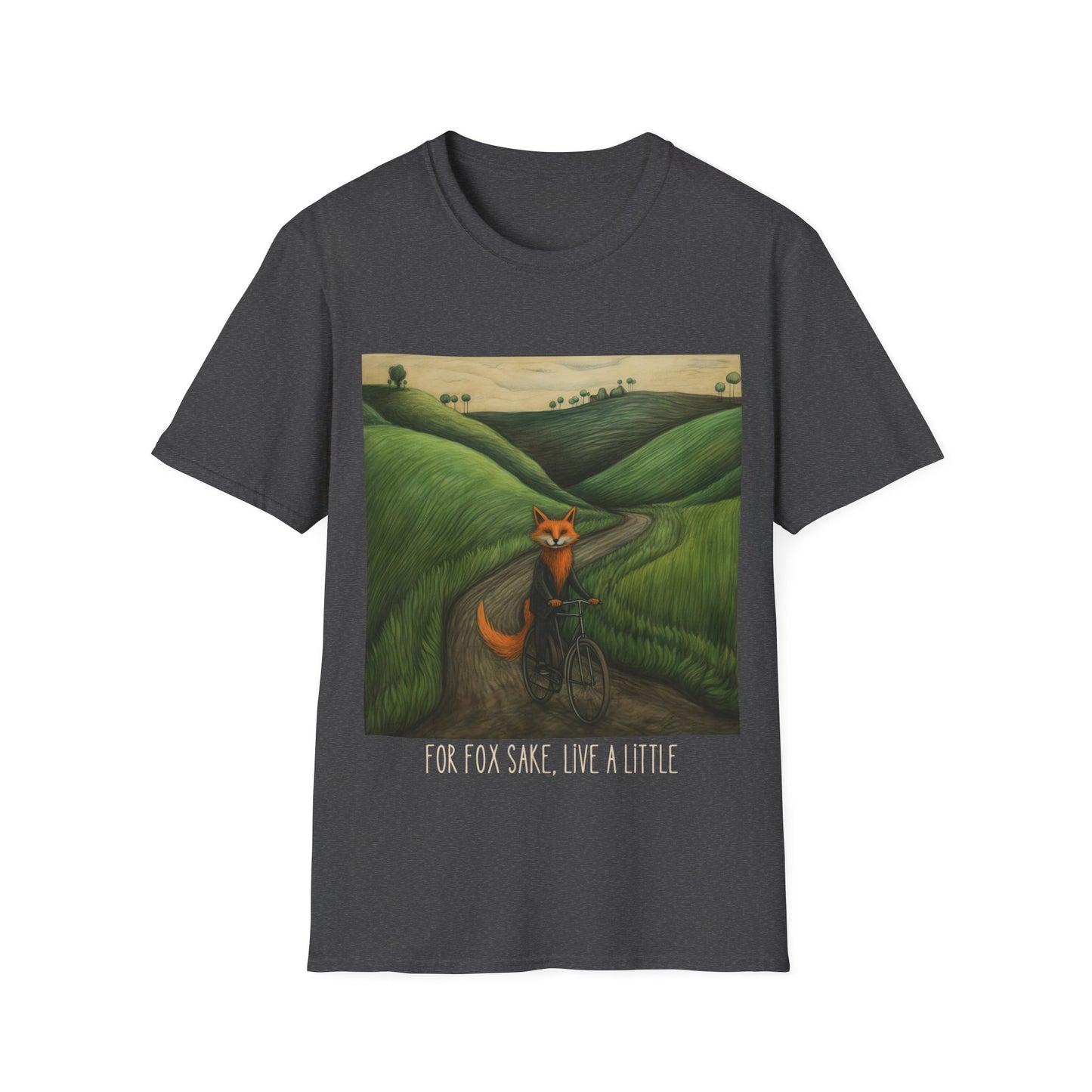 For Fox Sake, Live a Little - Red Fox on a Bicycle- Fox or Cycling Lover's Gift Unisex Tee Shirt, T-Shirt, Fox Lovers Gift Softstyle T-Shirt Tee Teeshirt
