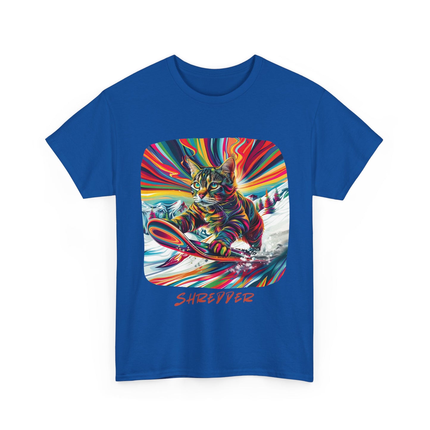 Shredder Snowboard Cat Graphic Tee - Extreme Winter Sports Ski Cat Art Gift - Cool Cats Unisex Heavy Cotton Tee T-Shirt