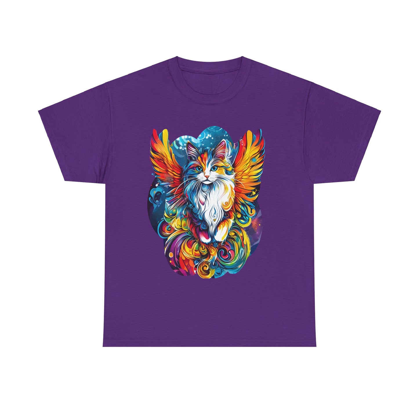 Tattoo Style Cat Angel, Cat Memorial - Cat with Angel Wings Graphic Tee- Cat Gift Unisex Heavy Cotton Tee T-Shirt