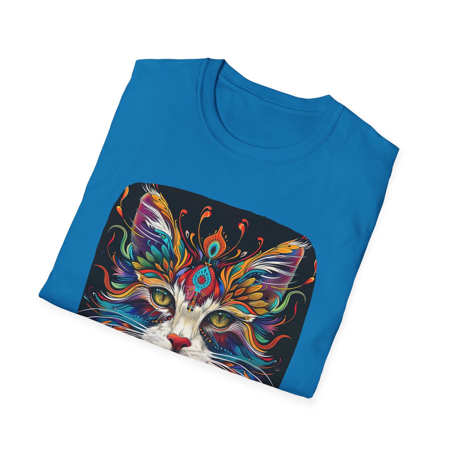 Shaman's Heart, Warrior's Spirit Graphic Cat Tee, Cat Lover's Graphic Tee Graphic Unisex T- Shirt, T-Shirt Cat Lovers Gift Softstyle T-Shirt Tee Teeshirt Stylized Cat