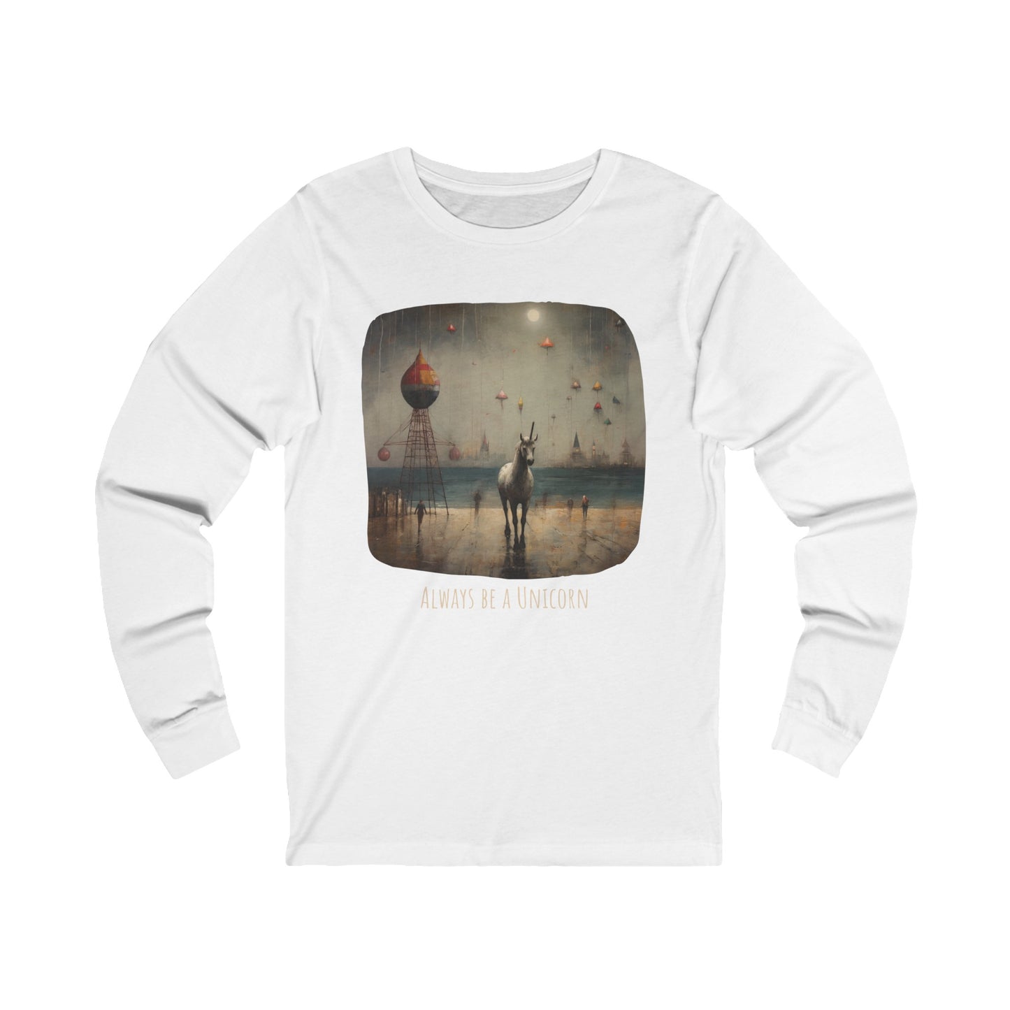 'Always Be a Unicorn,' Unicorn Long Sleeve Shirt Unicorn on a Pier Gift Unisex Jersey Long Sleeve Tee Shirt, T-Shirt