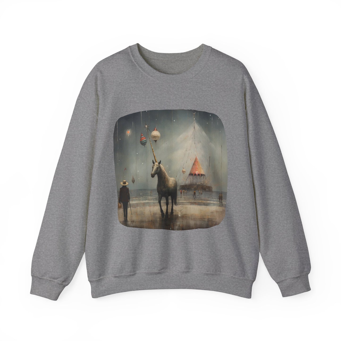 Unicorn on a Pier, Lone Unicorn Holiday Sweatshirt, Whimsical HolidayUnicorn Gift, Christmas Shirt Unisex Sweatshirt Sweat Shirt
