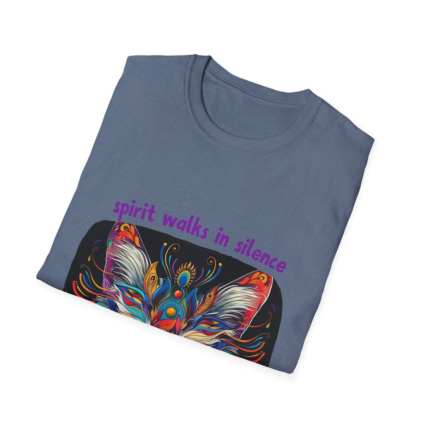 Spirit Walks in Silence, Wind Carries its Song - Shaman Graphic Cat Tee, Cat Lover's Graphic Tee Graphic Unisex T- Shirt, T-Shirt Cat Lovers Gift Softstyle T-Shirt Tee Teeshirt Stylized Cat