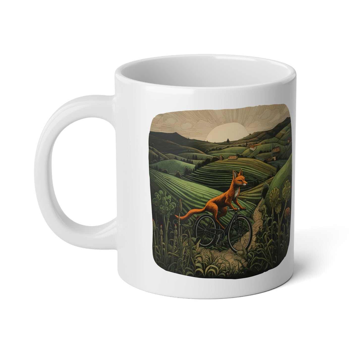 Red Fox on Cycle Gift, Christmas Fox Gift Mug, Jumbo 20 oz Mug XL Size Mug- Fox on Bicycle, Cyclist gift