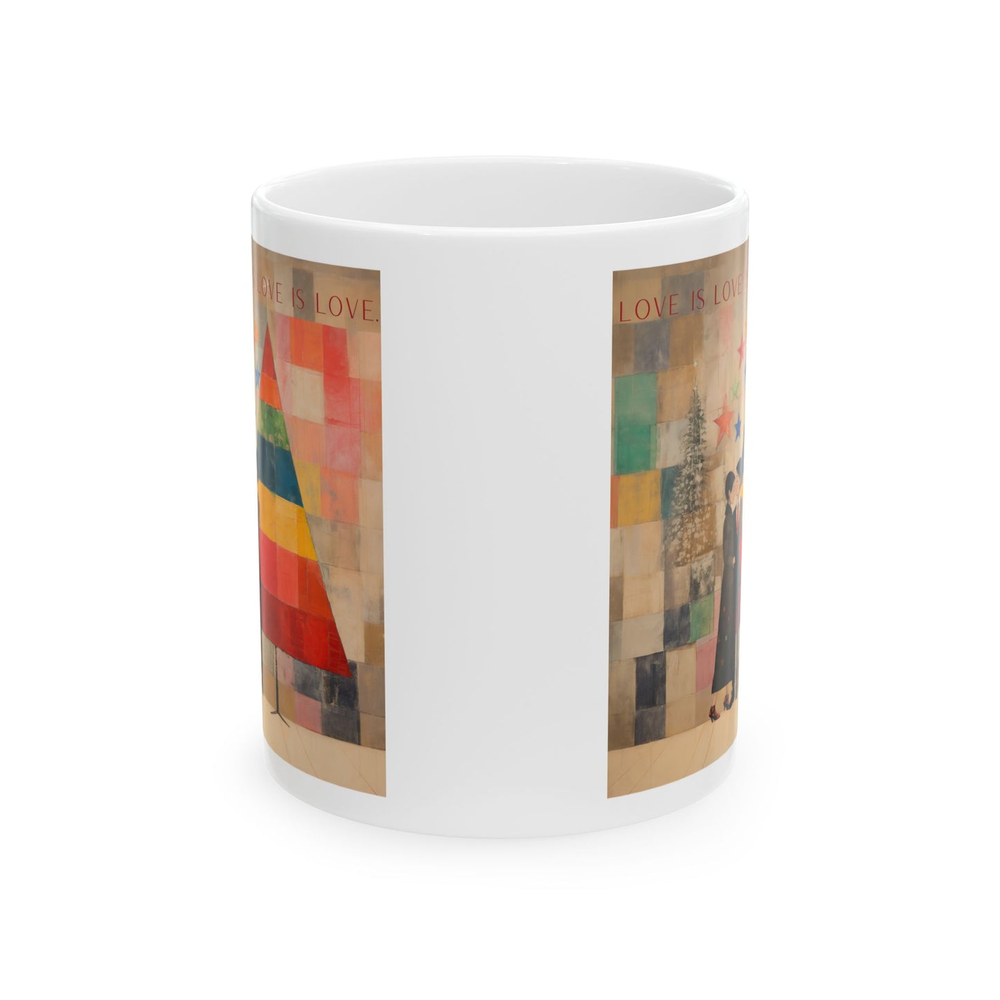 Love is Love Pride Christmas, Rainbow Colorful LGBTQ+ Gift Mug, Printed Art, Christmas Ceramic Mug 11oz Colorful, Bright and Cheery
