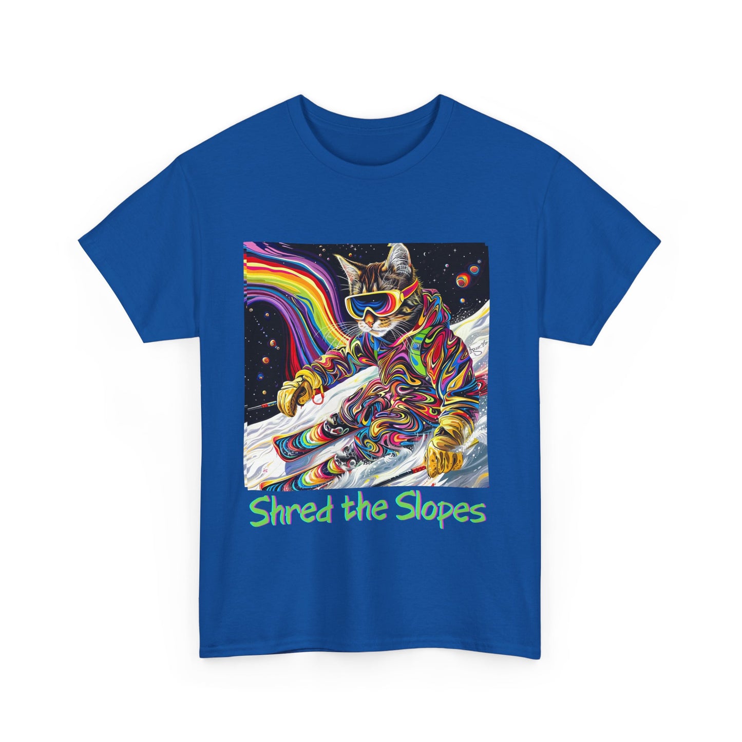 Shred the Slopes - Ski, Snow, Snowboard Winter Sports Cat Cat Art Graphic Tee, Ski Gift - Cool Cats Unisex Heavy Cotton Tee T-Shirt