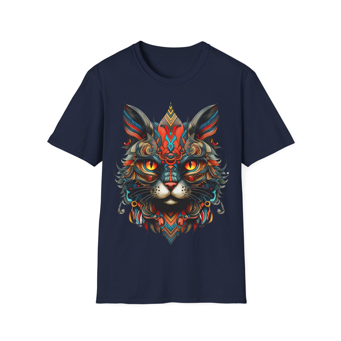 Tribal Exotic Cat Shirt, Cat Lover's Graphic Tee Graphic Unisex T- Shirt, T-Shirt Cat Lovers Gift Softstyle T-Shirt Tee Teeshirt Stylized Cat