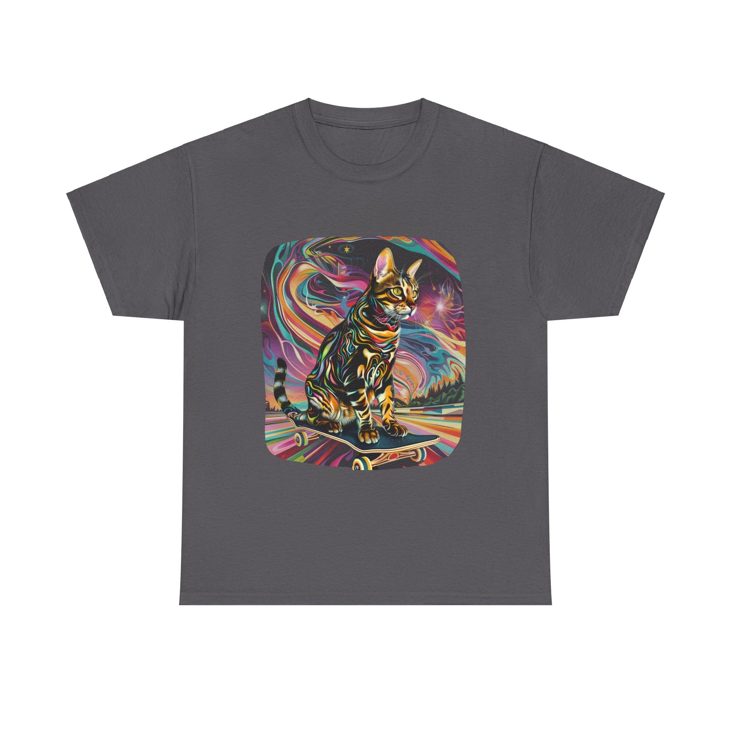 Skateboard Cat, (V2) Skater Cat Art Gift - Cool Cats Unisex Heavy Cotton Tee T-Shirt