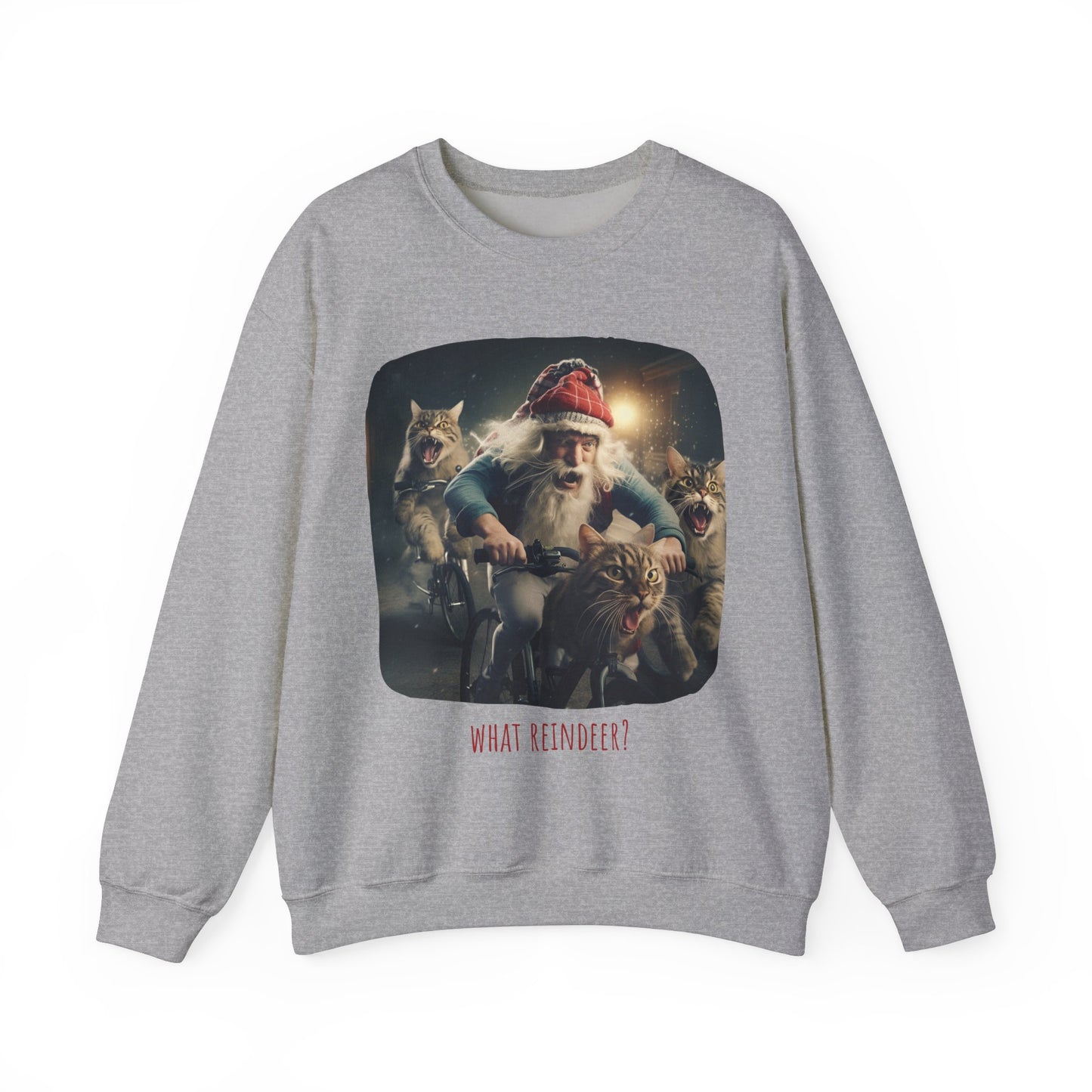 What Reindeer? Cat Brigade Santa on Cycle, Christmas Cat, Cat Bicycle Lovers Gift, Kitty Cat Christmas Shirt Unisex Sweatshirt Sweat Shirt, Many Colors