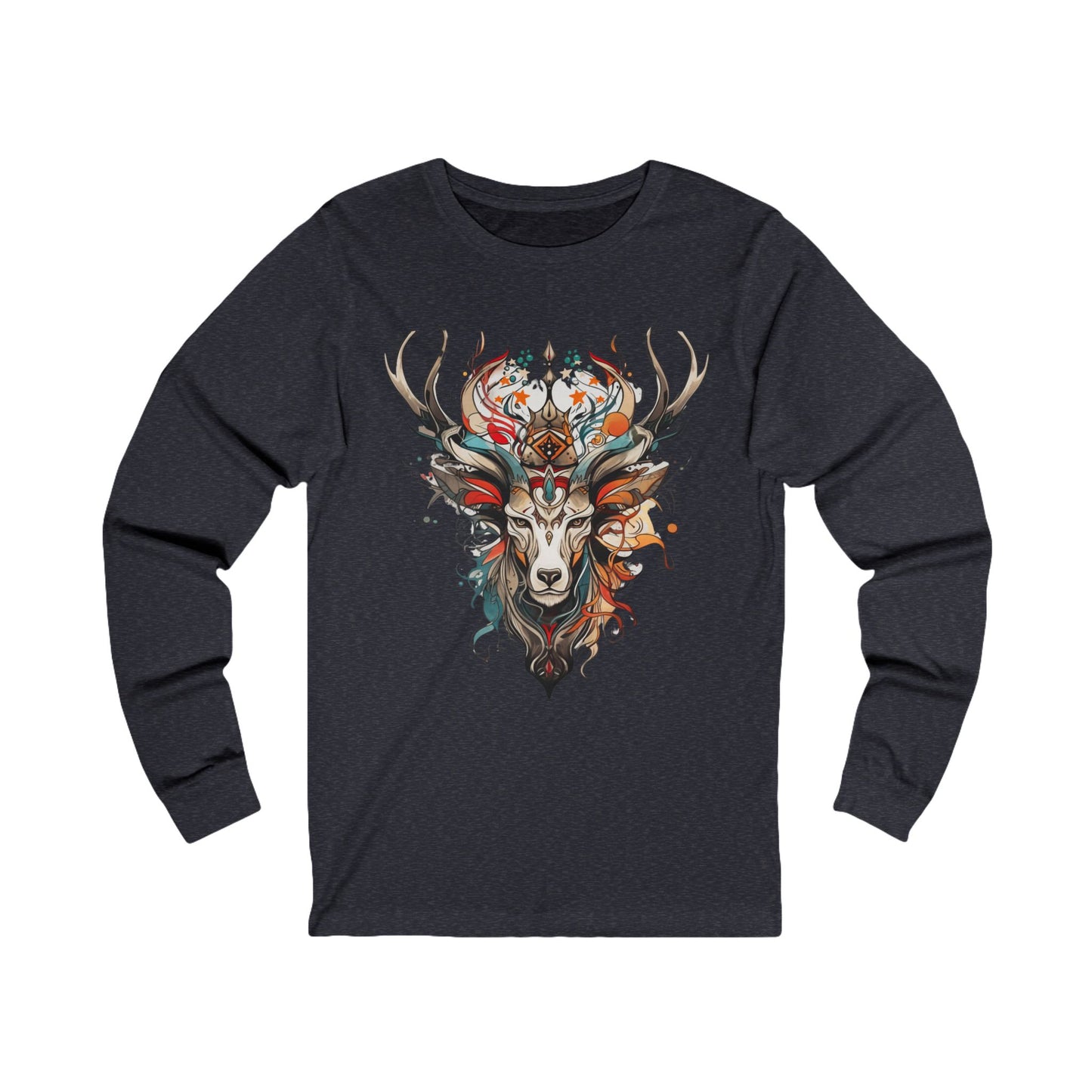 Reindeer Shirt, Deer - Reindeer, Lover's Gift Unisex Jersey Long Sleeve Tee Shirt, T-Shirt, Exotic or Tribal Reindeer
