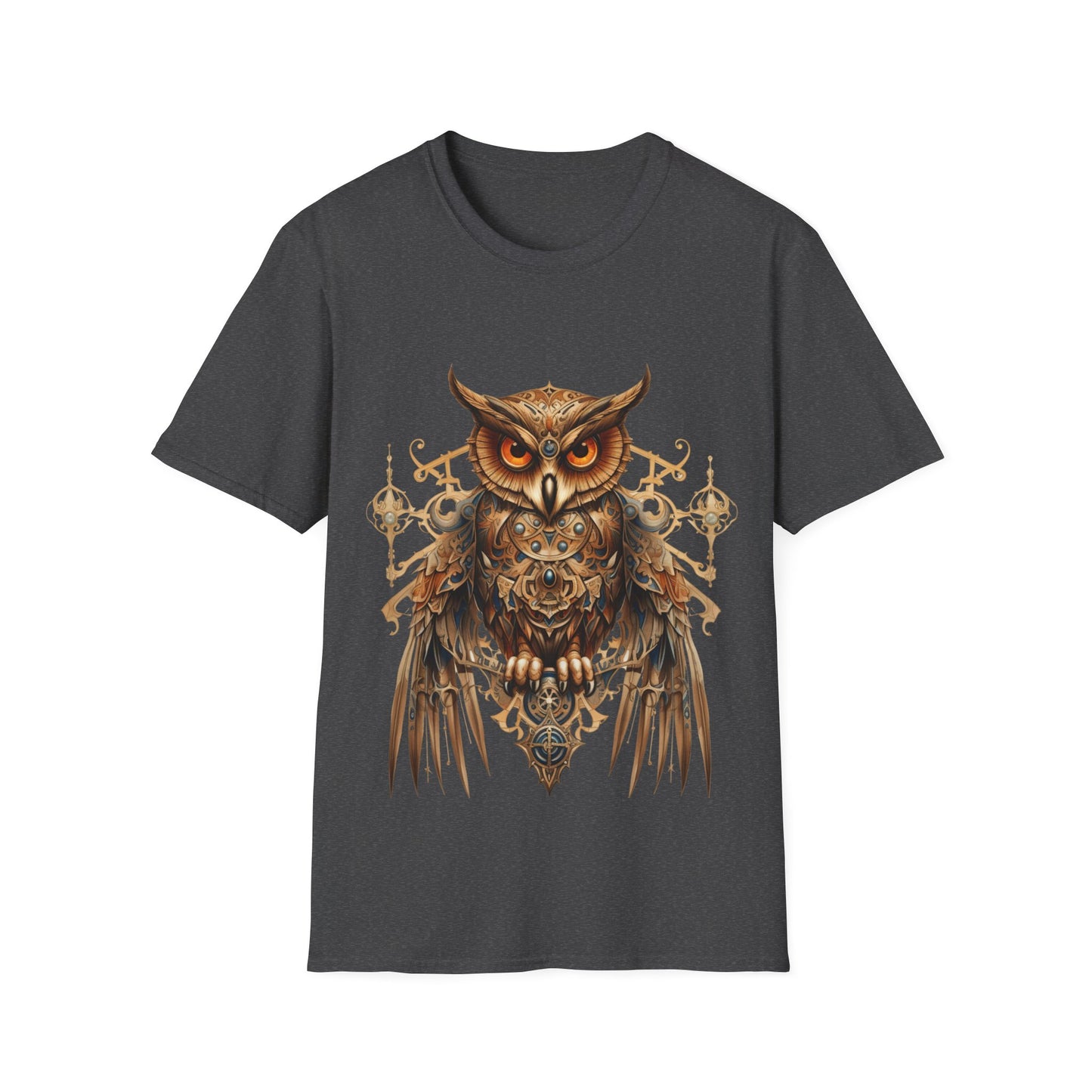 Steampunk Art Deco Style Owl II, Golden Owl Shirt, 1920's Owl Gift Unisex Tee Shirt, T-Shirt Softstyle T-Shirt Tee Teeshirt