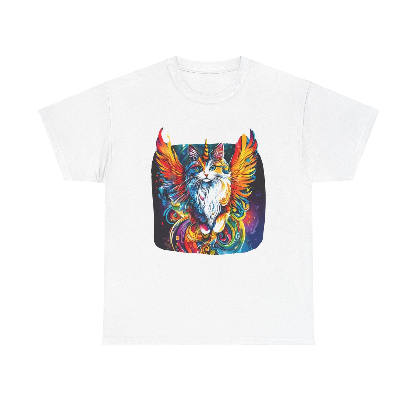 Golden Wings Angel CatUnicorn, Cat Memorial Unicorn Cat with Angel Wings Graphic Tee- Cat Gift Unisex Heavy Cotton Tee T-Shirt