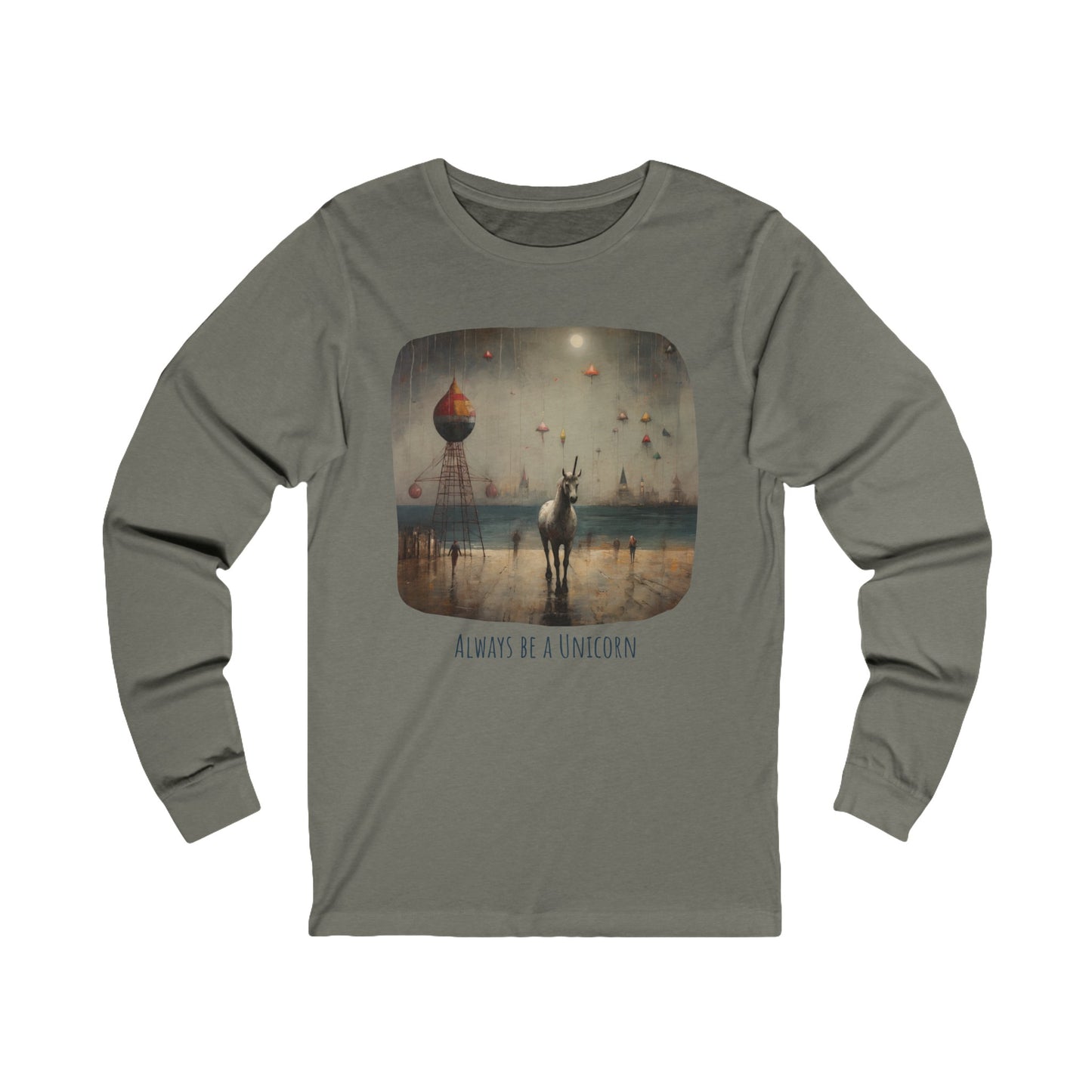 'Always Be a Unicorn,' Unicorn Long Sleeve Shirt Unicorn on a Pier Gift Unisex Jersey Long Sleeve Tee Shirt, T-Shirt