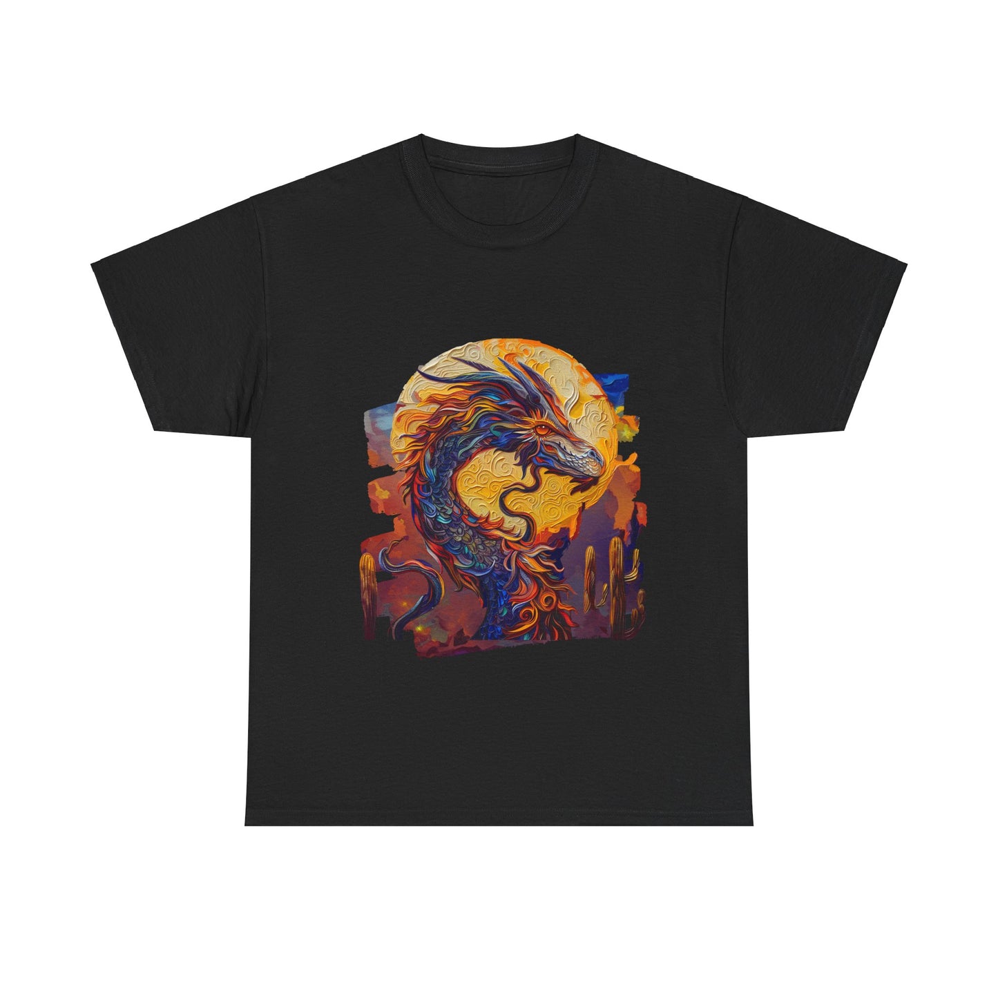 Desert Solar Dragon Graphic Tee - Dragon T-shirt - Dragon Lovers Unisex Heavy Cotton Tee T-Shirt