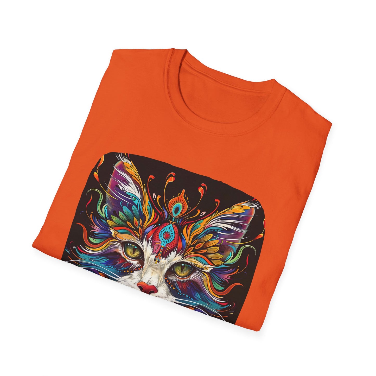 Shaman's Heart, Warrior's Spirit Graphic Cat Tee, Cat Lover's Graphic Tee Graphic Unisex T- Shirt, T-Shirt Cat Lovers Gift Softstyle T-Shirt Tee Teeshirt Stylized Cat