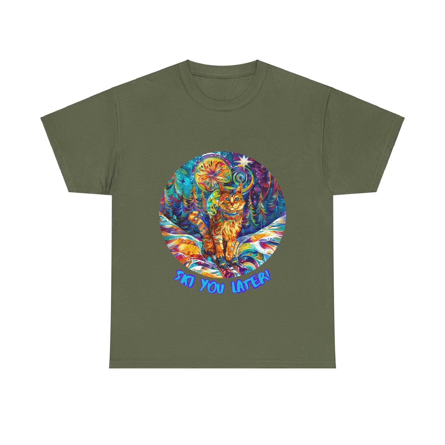Ski You Later - Ski, Snow, Snowboard Winter Sports Cat Cat Art Graphic Tee, Ski Gift - Cool Cats Unisex Heavy Cotton Tee T-Shirt