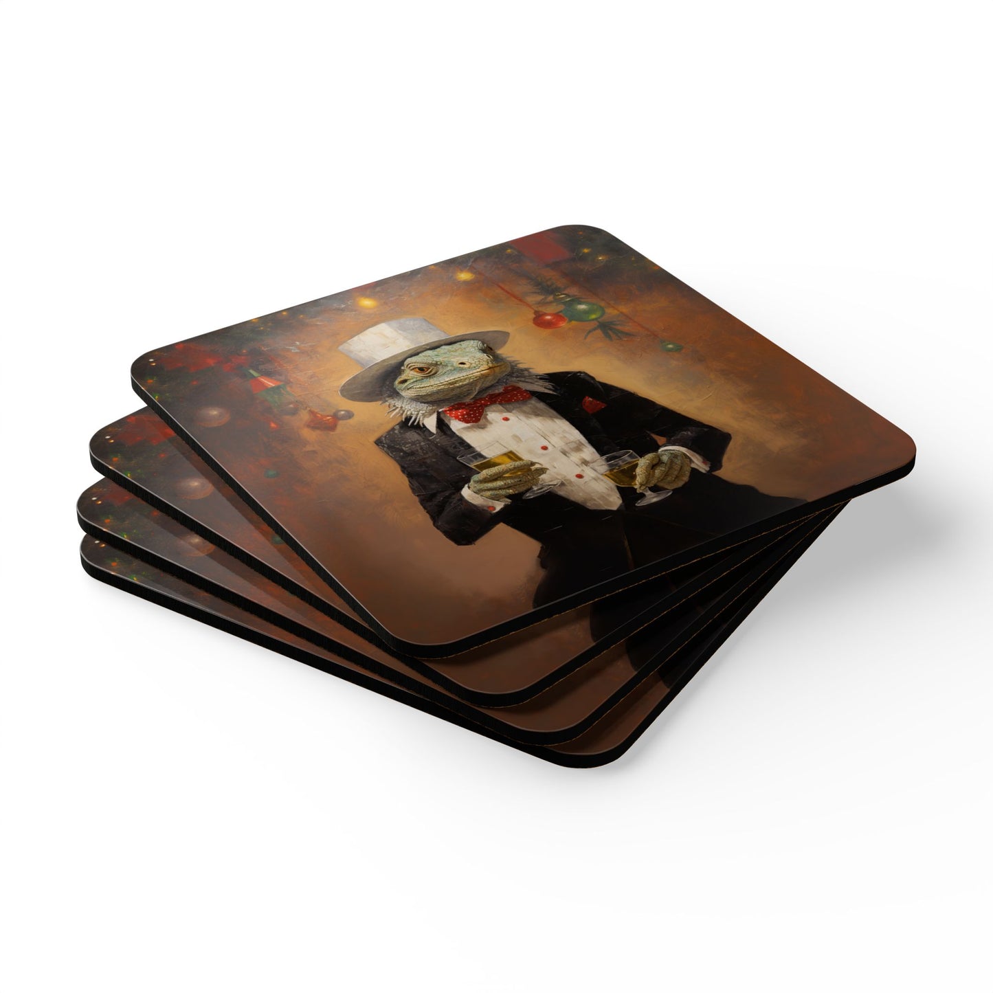 Cocktail Charlie, Drinking Iguana, Holiday Cocktails, Alcohol, Bar Cheer, Drinking Gift Quirky Iguana Corkwood Coaster Set, Reptile, Southern Christmas