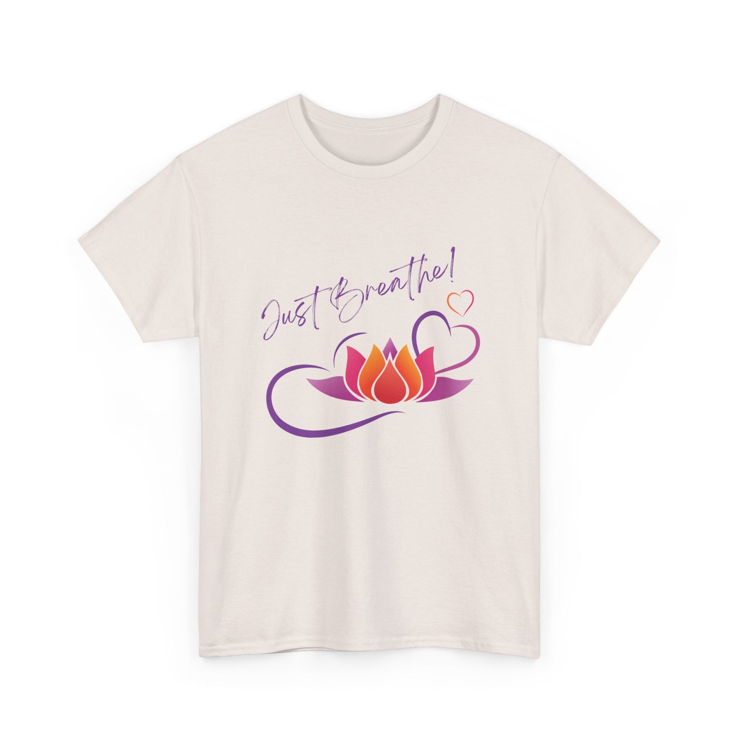 Just Breathe! Lotus Flower Hearts Tee shirt, Graphic Tees, Yoga Wear, Zen, Spiritual, Meditation Gifts Unisex Heavy Cotton Graphic Tee T-Shirt