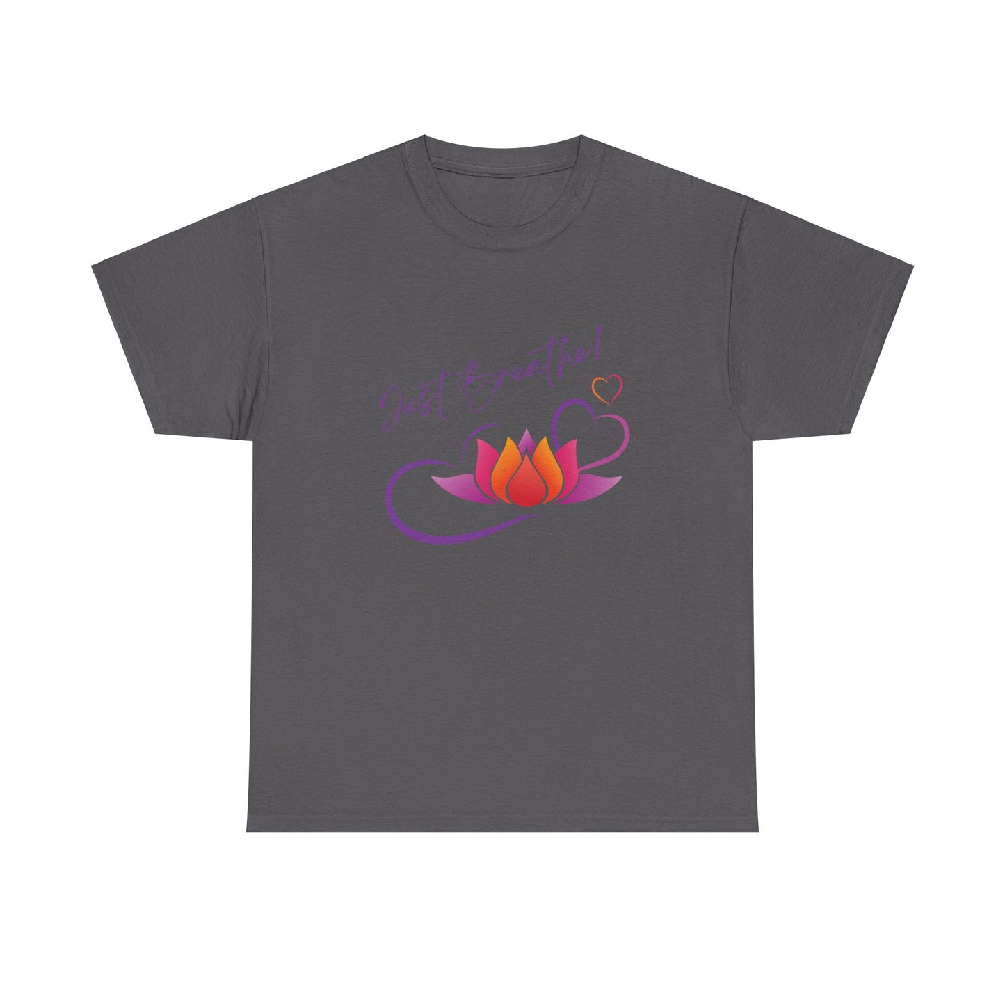 Just Breathe! Lotus Flower Hearts Tee shirt, Graphic Tees, Yoga Wear, Zen, Spiritual, Meditation Gifts Unisex Heavy Cotton Graphic Tee T-Shirt