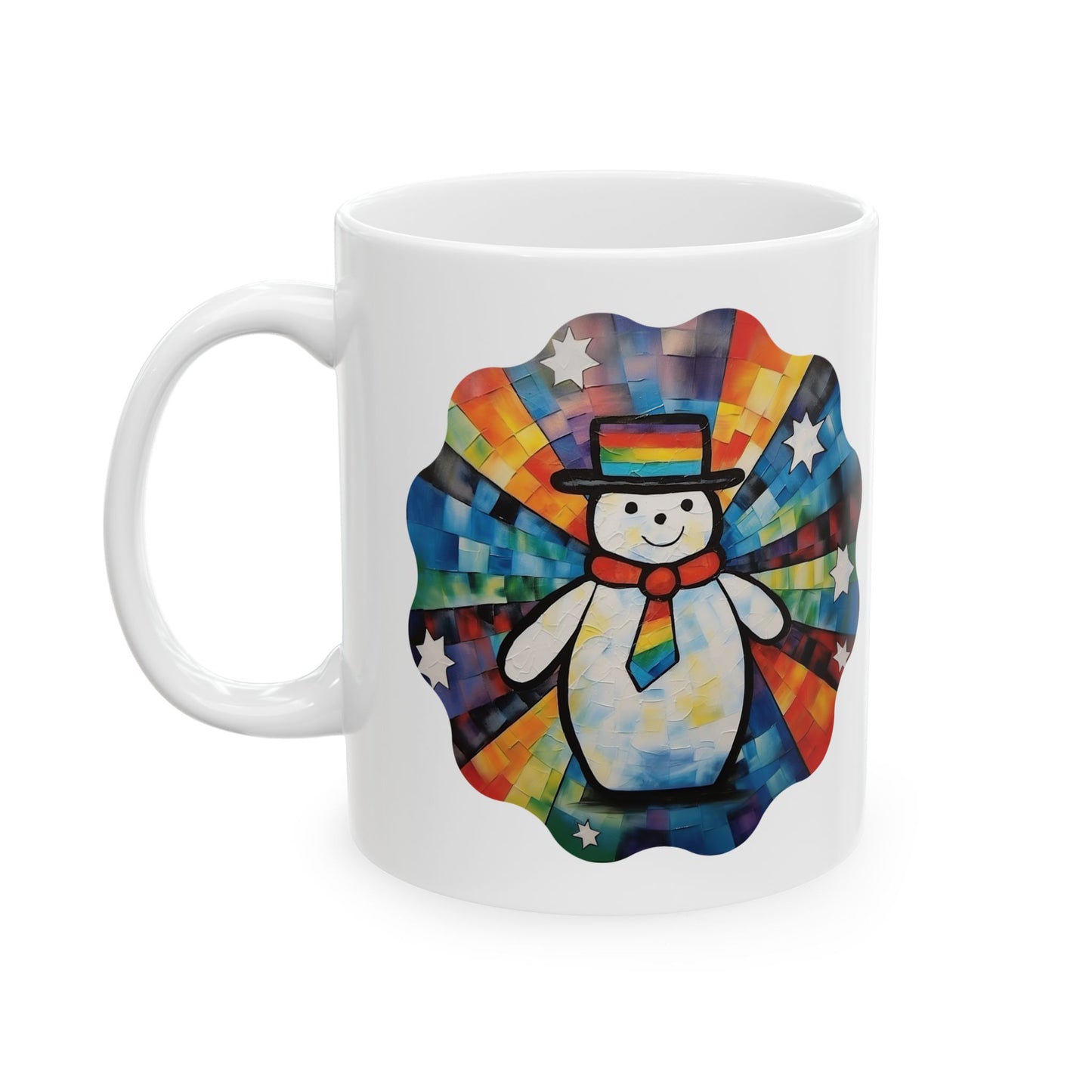 Pride Christmas, Rainbow Colorful Snowman LGBTQ+ Gift Mug, Printed Art, Christmas Ceramic Mug 11oz Colorful, Bright and Cheery