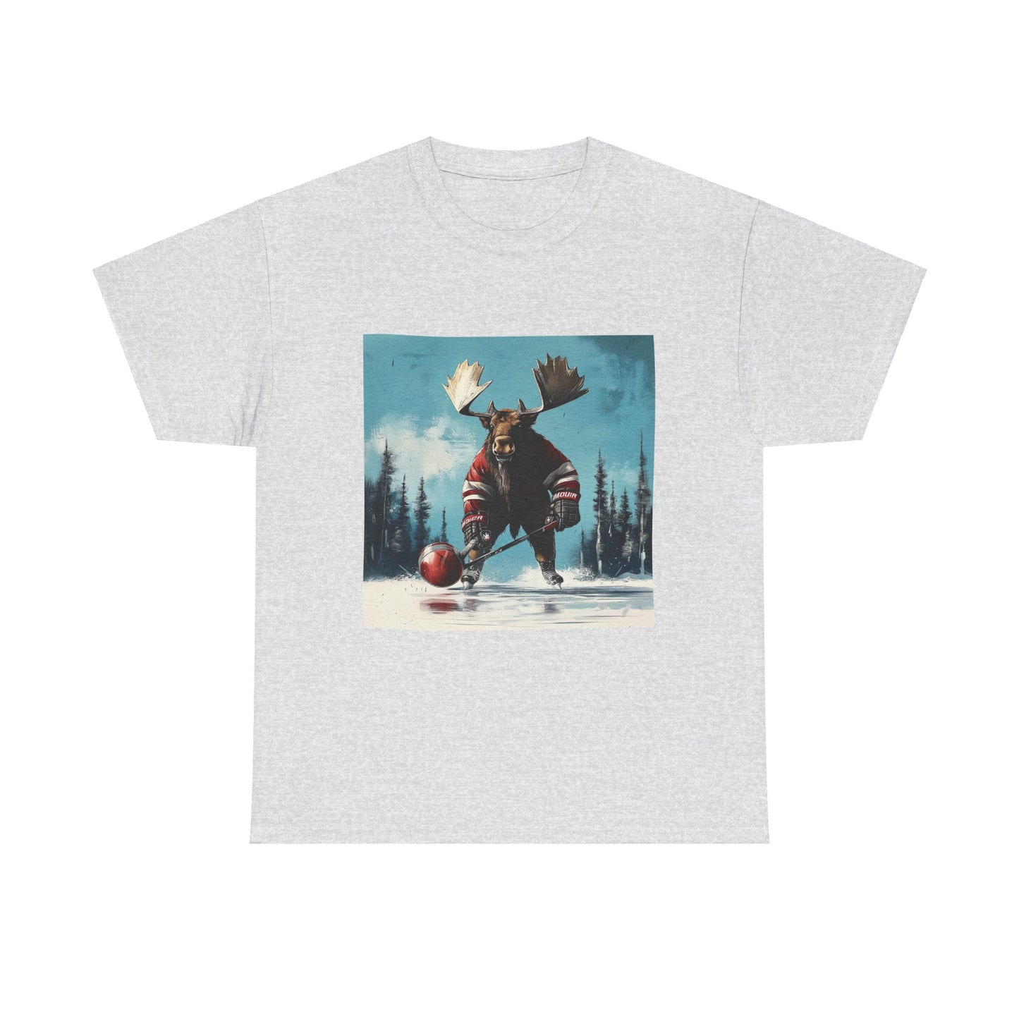 Moose Hockey Player - Drop the Puck! Moose Lover Gift, Hockey Graphic Tee Unisex Heavy Cotton Tee T-Shirt