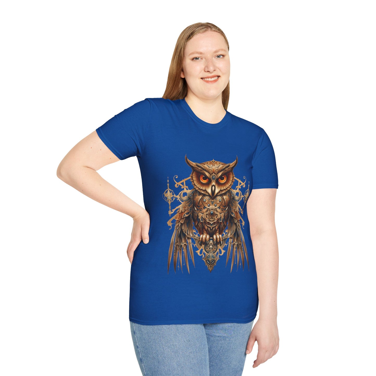 Steampunk Art Deco Style Owl II, Golden Owl Shirt, 1920's Owl Gift Unisex Tee Shirt, T-Shirt Softstyle T-Shirt Tee Teeshirt