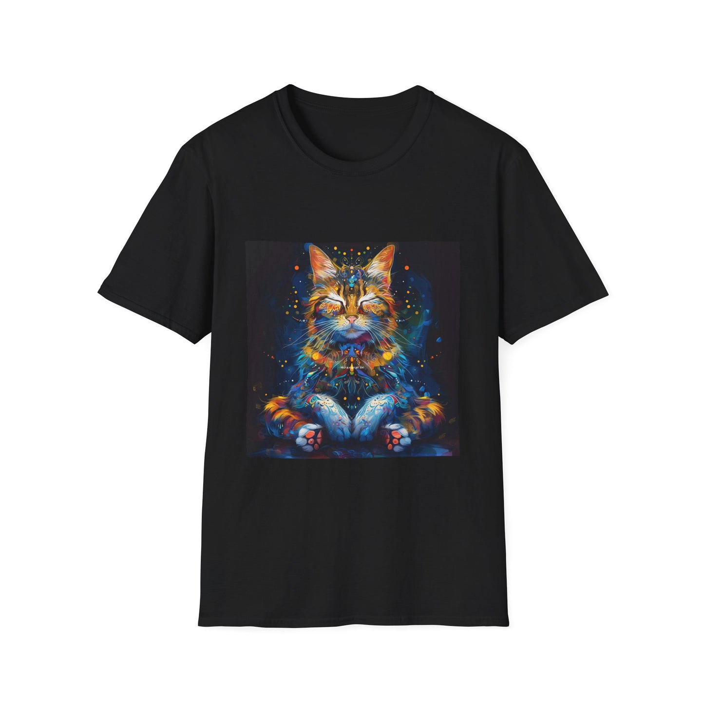 Meditating Cat Graphic Yoga Shirt, Cat Lover's Graphic Tee Graphic Unisex T- Shirt, T-Shirt Cat Lovers Gift Softstyle T-Shirt Tee Teeshirt Stylized Cat