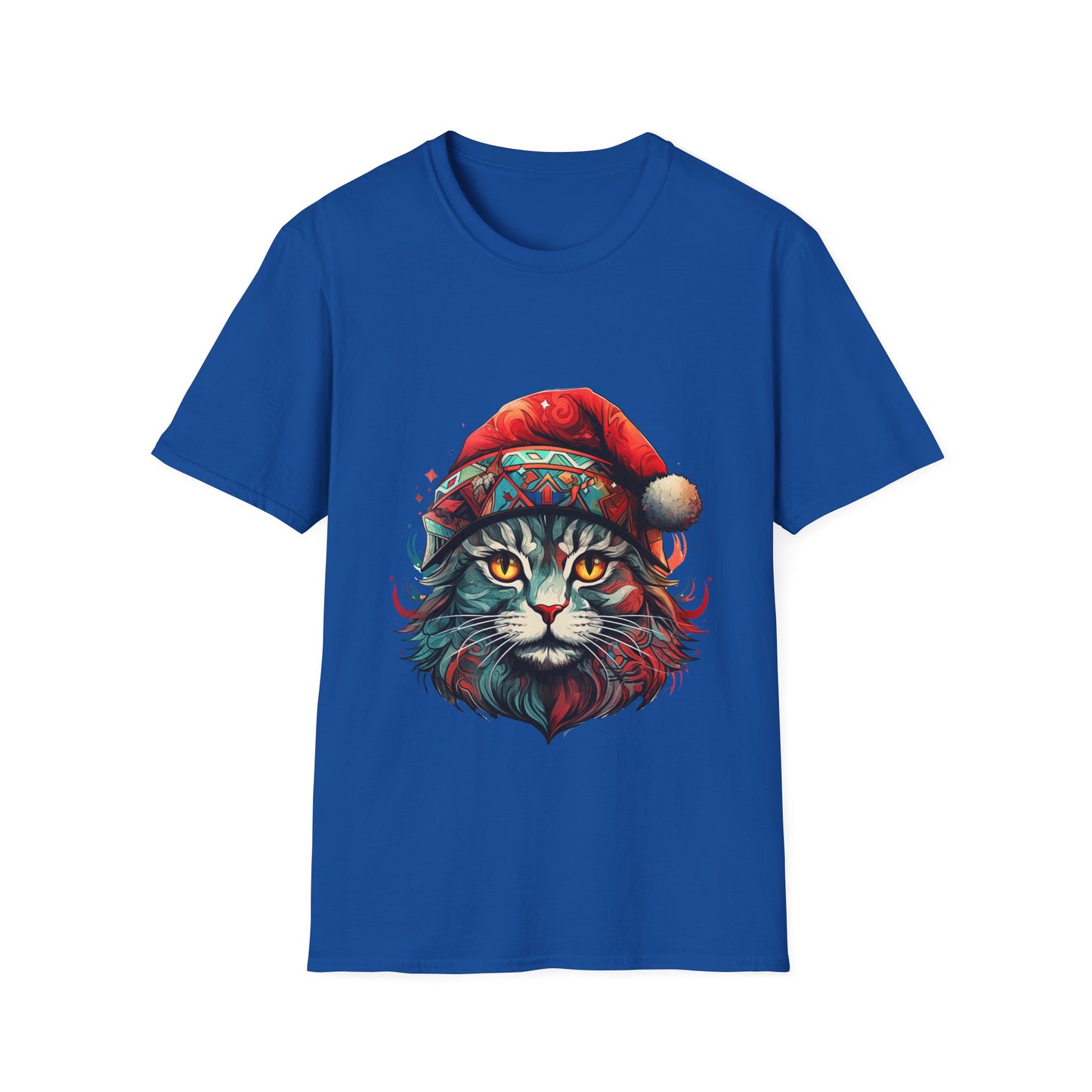 Santa Cats in Christmas Hat Holiday Christmas Cat Shirt, Cat Lover's Graphic Tee Graphic Unisex T- Shirt, T-Shirt Cat Lovers Gift Softstyle T-Shirt Tee Christmas JumperTeeshirt Stylized Cat