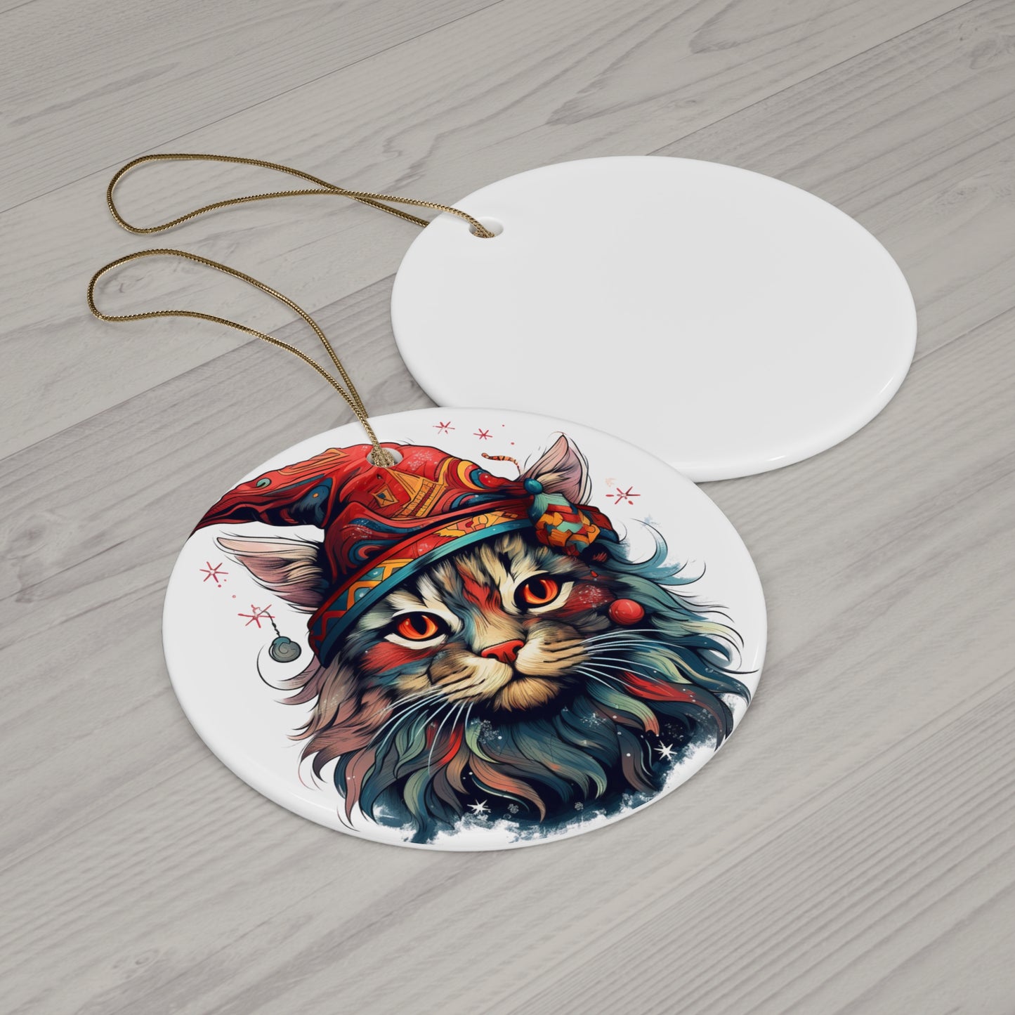 Wizard Elf Santa Cat, Cat in Santa Elf Hat, Cat Lovers, Cat Mom, Cat Dad, Cats Christmas Tree Gift, Christmas Ornament, Ceramic Cat Lovers