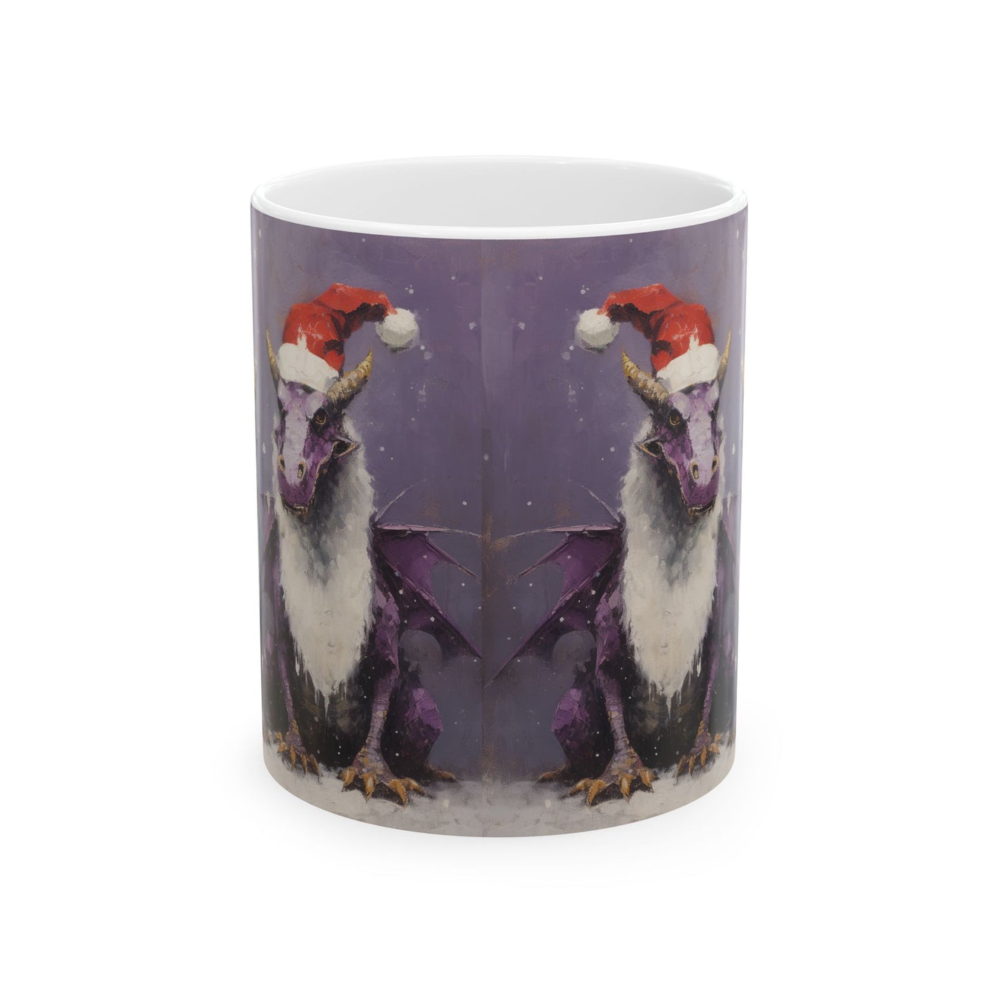 Purple Christmas Dragons Mug, Magical Dragon Christmas Gift - Printed Art, Christmas Family Ceramic Mug 11oz Colorful Kids Dragon in Santa